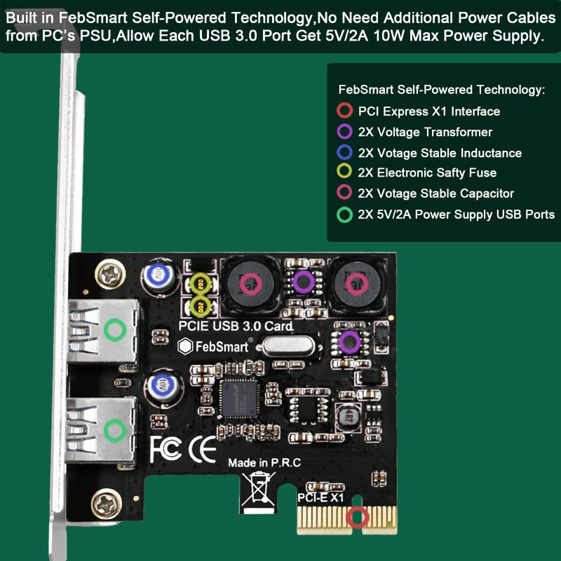 FebSmart 2-Ports Superspeed 5Gbps USB 3.0 PCI Express Expansion Card for Windows, MAC OS X and Linux Desktop PCs, Built in Self-Powered Technology, No Need Additional Power Supply (FS-U2S-Pro) - Image 3